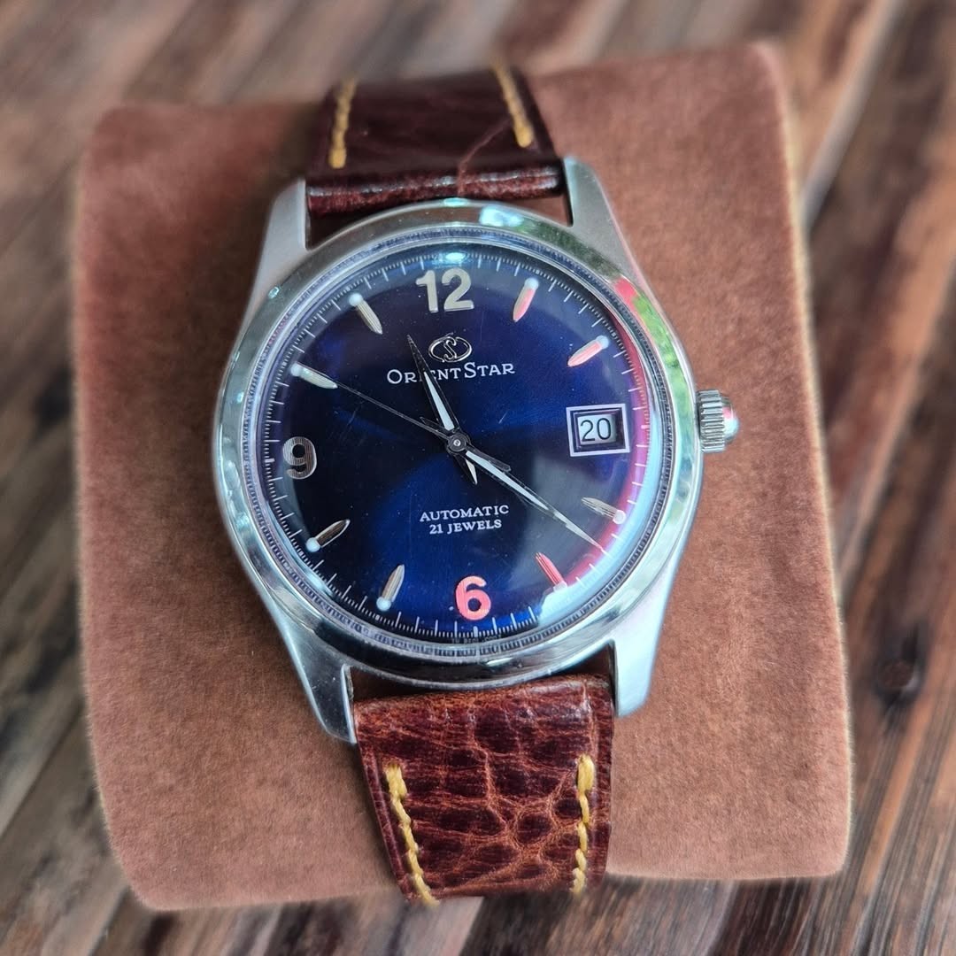 Rare Orient Star Explorer Blue Dial Date Automatic Vintage Watch