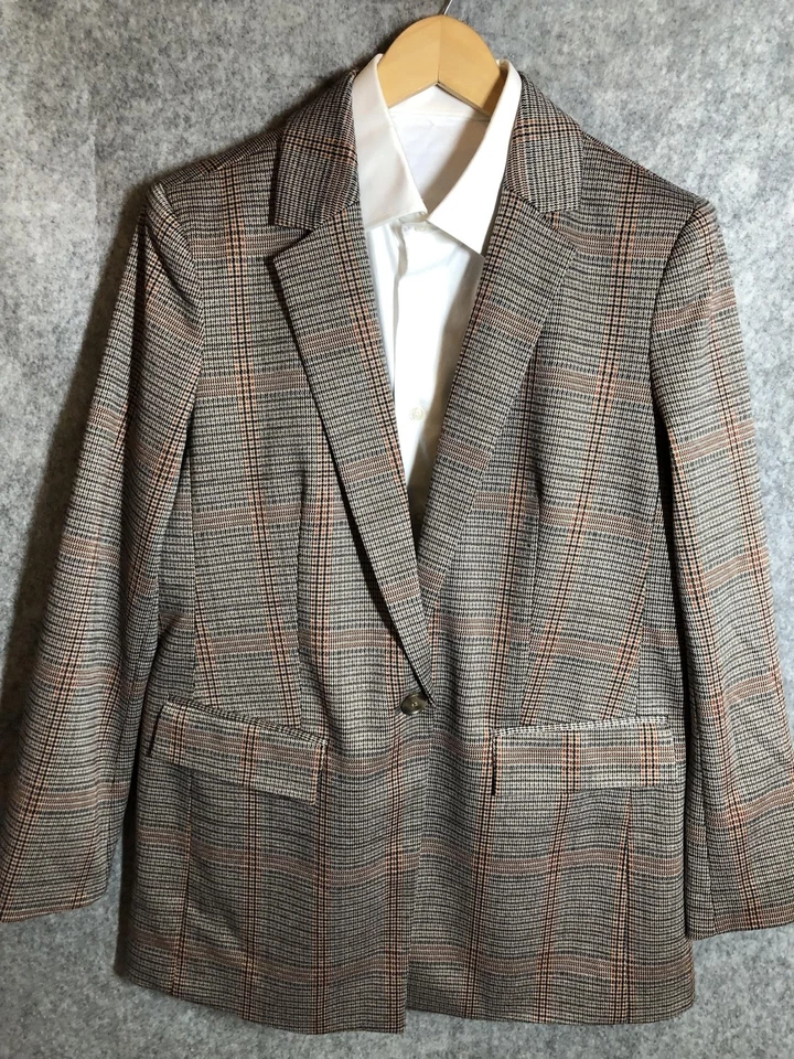 Chaqueta Blazer LOFT Mujer 12 Marrón Glen Cuadros Ventana Muesca Solapa con Etiquetas Foto 3 de 4