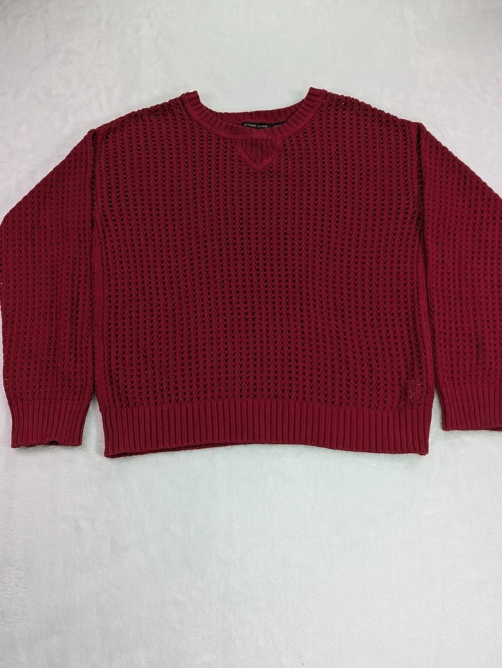 Suéter tejido pescador rojo oscuro Jeanne Pierre talla grande 100 % algodón Foto 3 de 4
