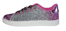 Women's Sneakers Shoes Sz 10 Pink Silver Sequin Shiny Patent Leather Low-Top