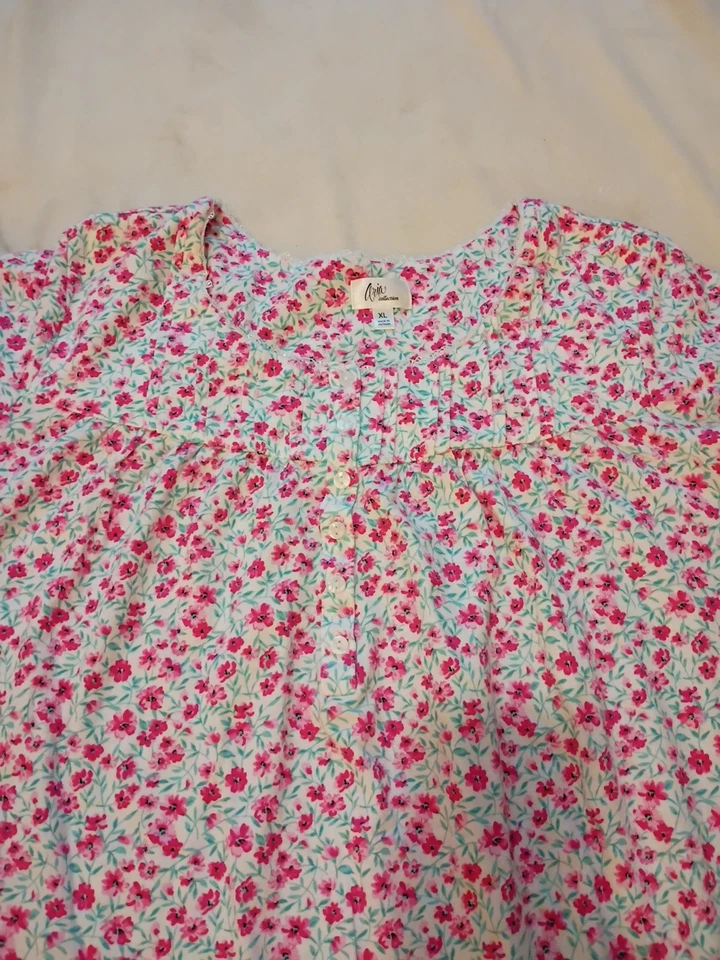 Camisón Floral Manga Corta Colección Aria XL Algodón Rosa Femenino Foto 2 de 4