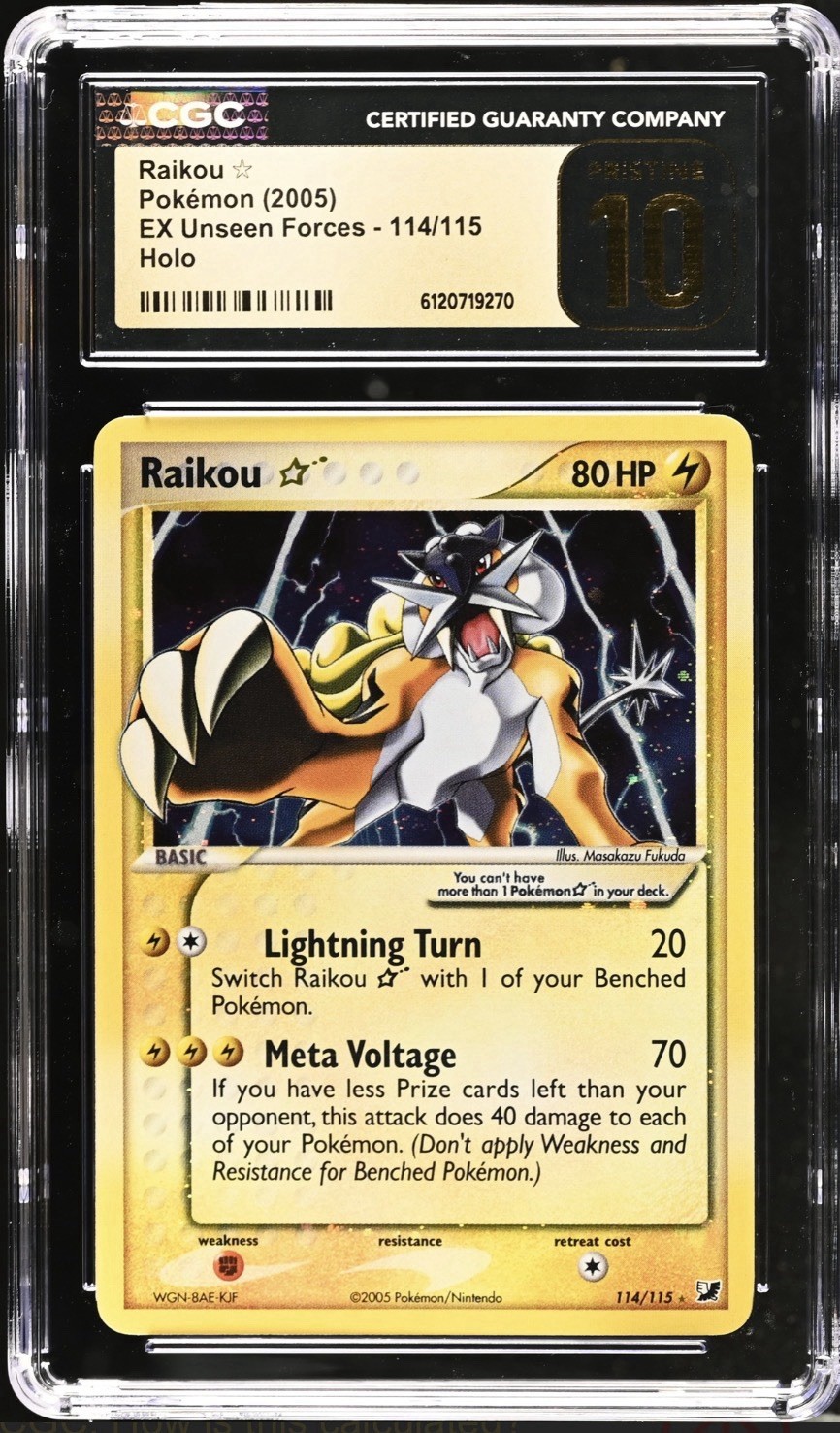 🌟Raikou EX Unseen Forces 114~Pokemon GOLD STAR PRISTINE 10 GOLD LABEL TOP POP💨