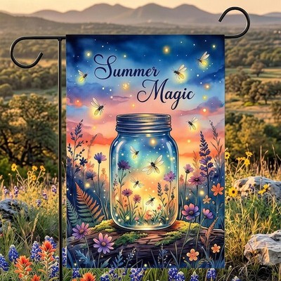 Summer Magic Garden Flag, Firefly Mason Jar Yard Decor