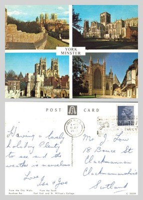Postkarte - York Minster Multi-View Stadtmauer und Kathedrale POSTED 1979