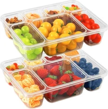 Freshmage Snackle Box Container - 2 Pack, 7 Compartment Divided Serving Tray wit