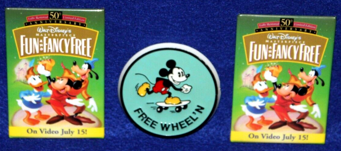 Walt Disney's 50th Anniversary FUN AND FANCY Pin Set of 2 + Mickey Free Wheel'n