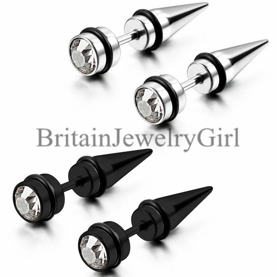 Pendientes de acero inoxidable con remaches de diamantes de imitación para hombres mujeres perforados Foto 2 de 4