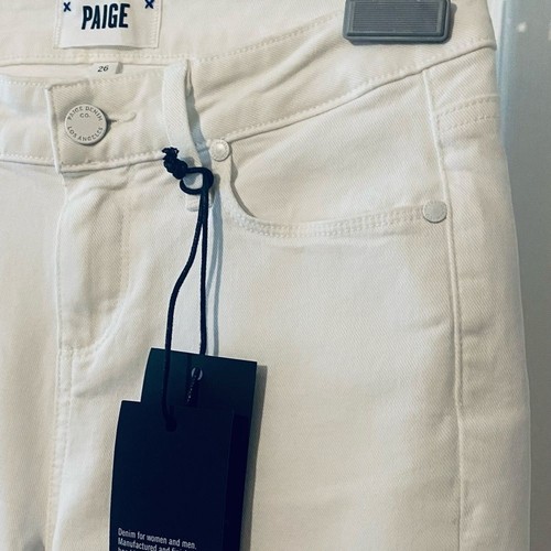 PAIGE | Paige Skyline Ankle Peg White mid rise Jeans with Raw Hem NWT size 26 - Picture 9 of 11