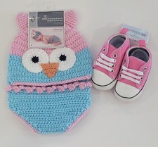 Hand Crocheted Hat Diaper Cover Set Crib Shoes 0-9 Months Baby Girl 3 Piece Gift