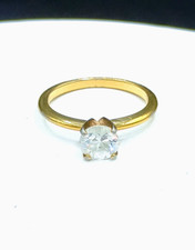 Vintage Cubic Zirconia CZ Solitaire Cushion Cut Gold Tone Band Ring Size 7.75