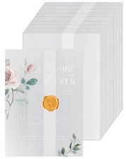 50 Pack Pre-Folded Vellum Jackets for 5x7 Invitations Tracing Paper for Invit...