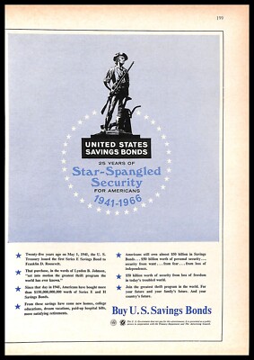 1966 United States Savings Bonds Vintage PRINT AD Star Spangled Security