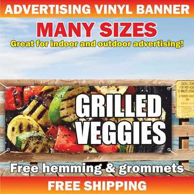 GRILLED VEGGIES Advertising Banner Vinyl Mesh Sign Deep Fry Steak Meat Buffet