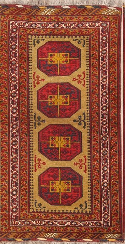 Semi-Antique Geometric Oriental Afghan Area Rug Wool Hand-Knotted Carpet 4x7 ft