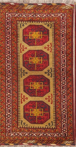 Semi-Antique Geometric Oriental Afghan Area Rug Wool Hand-Knotted Carpet 4x7 ft - Picture 1 of 12