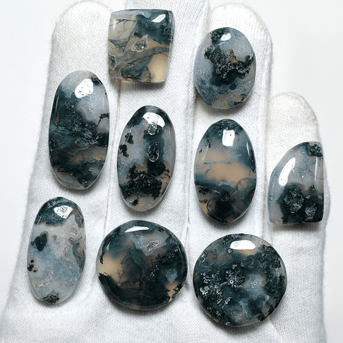 Wholesale 9 Pcs Natural Moss Agate Hi-Quality 17.6-29mm Druzy Cabochon Gemstones