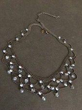 LIA SOPHIA VTG BLUE SPARKLY RHINESTONE VICTORIAN STYLE CHOKER NECKLACE PEWTER