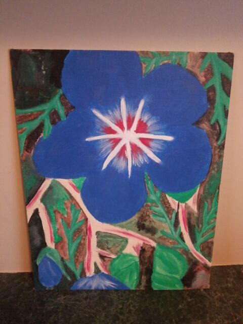 Original Painting of Blue Tropical Flower by artist J. Richardson Size 11x14