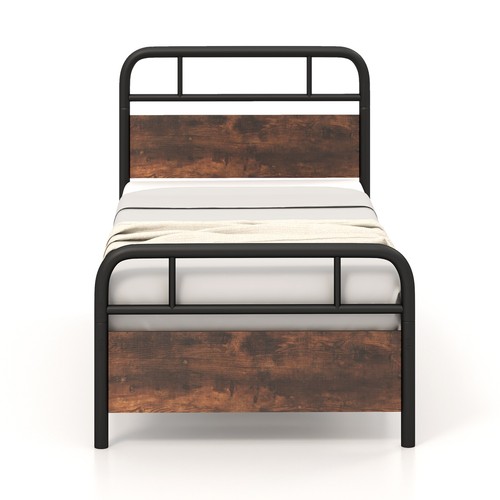 Metal Platform Bed Frame Industrial Headboard Mattress Foundation Twin Size