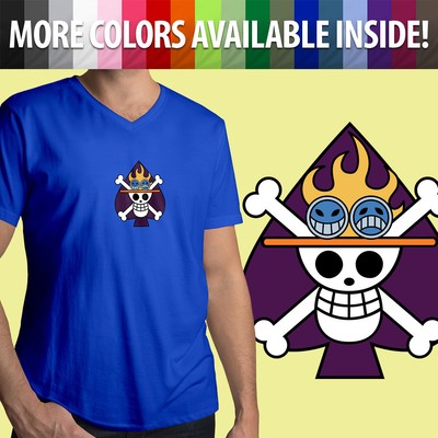 One Piece Portgas D Ace Jolly Roger Pirate Flag Fire Mens Tee V Neck T Shirt Ebay