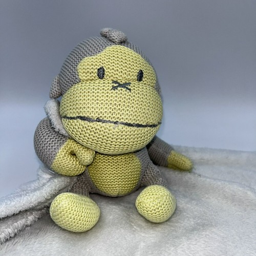 Couverture de sécurité Baby Bum tricotée peluche singe lovey gris jaune crème bouffante - Photo 2/3