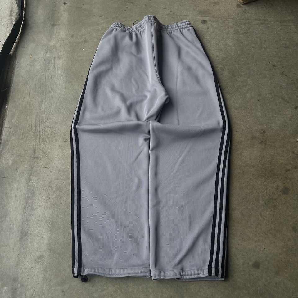 y2k 2000s baggy wide leg grunge skater gray striped adidas track pants