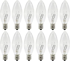 12 Pack - Replacement Light Bulbs for Electric Candle Lamps, Window Candles, 7W