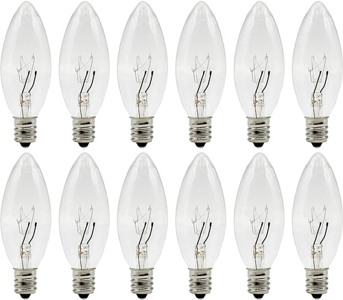 12 Pack - Replacement Light Bulbs for Electric Candle Lamps, Window Candles, 7W