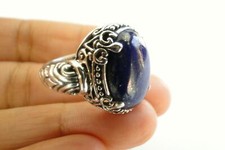 Blue Lapis Lazuli Solitaire 925 Sterling Silver Ring Size 9