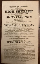 Georgian Playbill Flyer Theatre Royal Newcastle 1824 Wedding Day