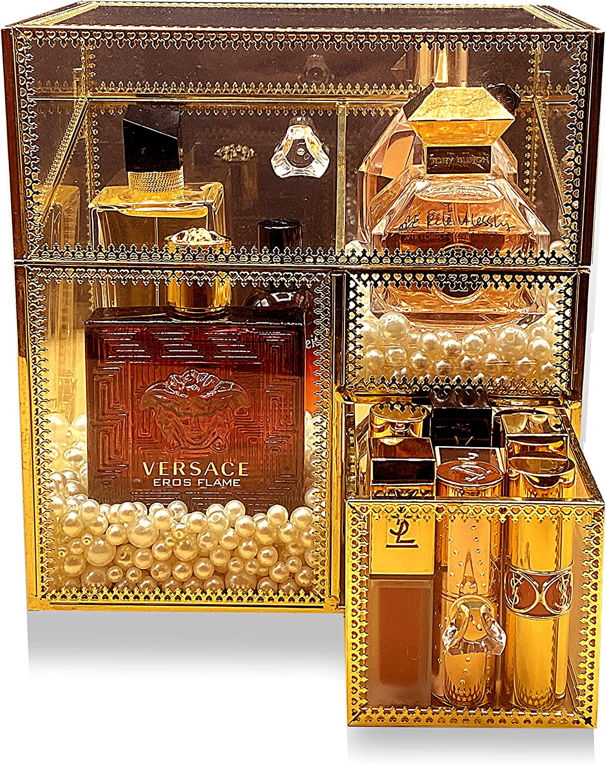 Golden Vintage Metal Amp Glass Cosmetic Makeup Organizer Handmade Vintage Brass Ed Ebay