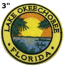 Lake Okeechobee Florida Bass Fishing Patch Iron-On Embroidered Applique Nature