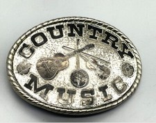 Vintage 80s/90s Country Music Silvered colored Metal Belt Buckle Oval USA MADE