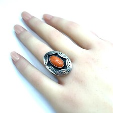 Native American Navajo Sterling Silver and Coral Ring - Size 7