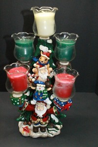 Vintage-Ceramic-Christmas-Tree-Santa-Claus-Snow-Man-Bunny-Candle-Holder-Unused