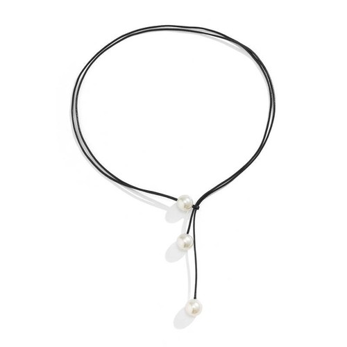 3 LARGE SIMULATED DROP PEARL CHOKER NECKLACE WITH BLACK LEATHER CORD, NEW, BOHO - Picture 9 of 9