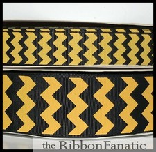 3 yds 3/8" or 7/8" or 1.5" Black and Yellow Gold Chevron Grosgrain Ribbon
