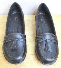 Clarks Ashland Women's Wedge Bubble Loafers Shoes, Black, Leather, Tassels, 7M