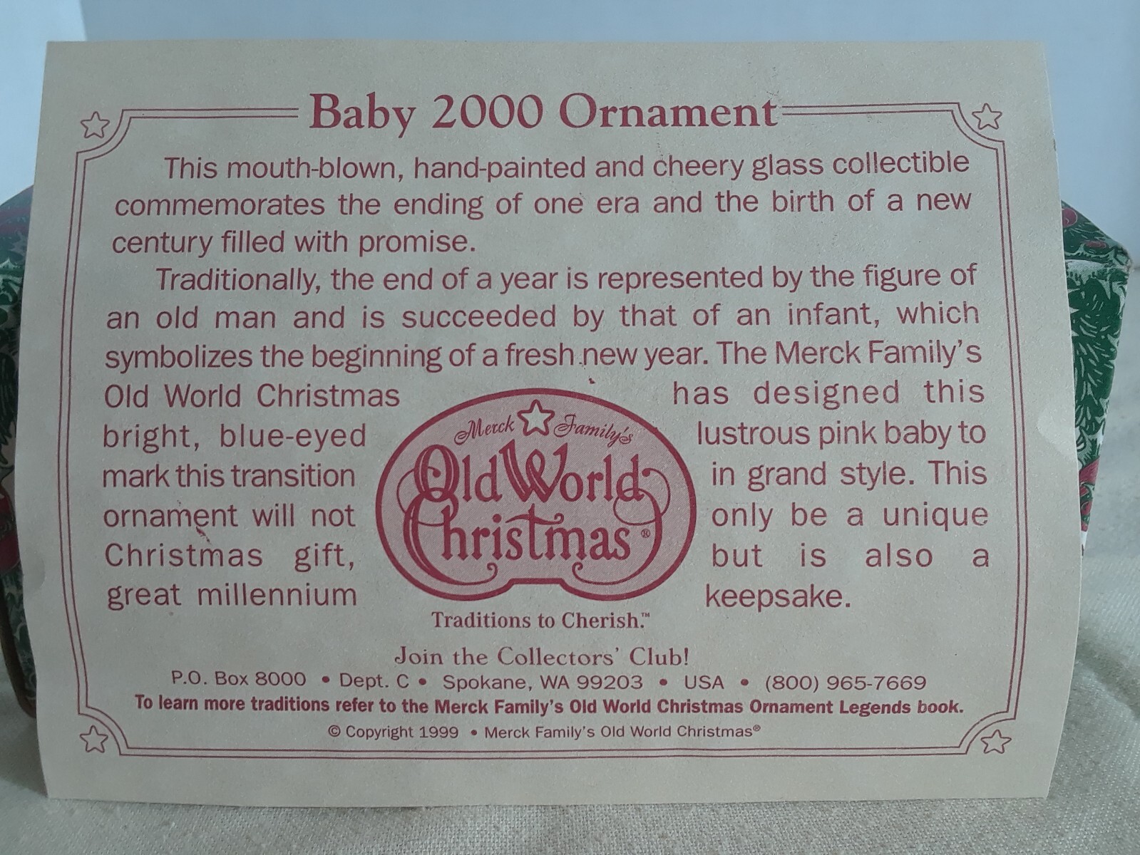 Merck Family’s Old World Christmas Ornament 2000 Champagne Bottle 5" Blown Glass