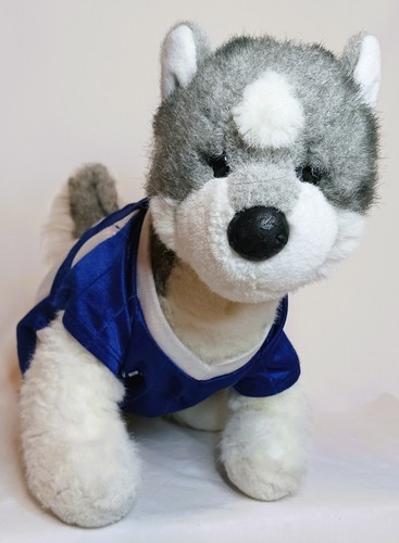 Douglas Sasha Husky Grey White Plushie W/B.A. B USA Blue White Soccer Outfit #97