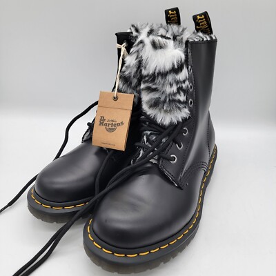 Dr. Martens 1460 Serena Zebra Faux Fur Lined Black Combat Boots