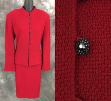 BEAUTIFUL St John evening knit red shimmer jacket skirt suit size 10