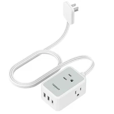 Small Flat Plug Power Strip TESSAN Ultra Thin Extension Cord with 3 USB Wall