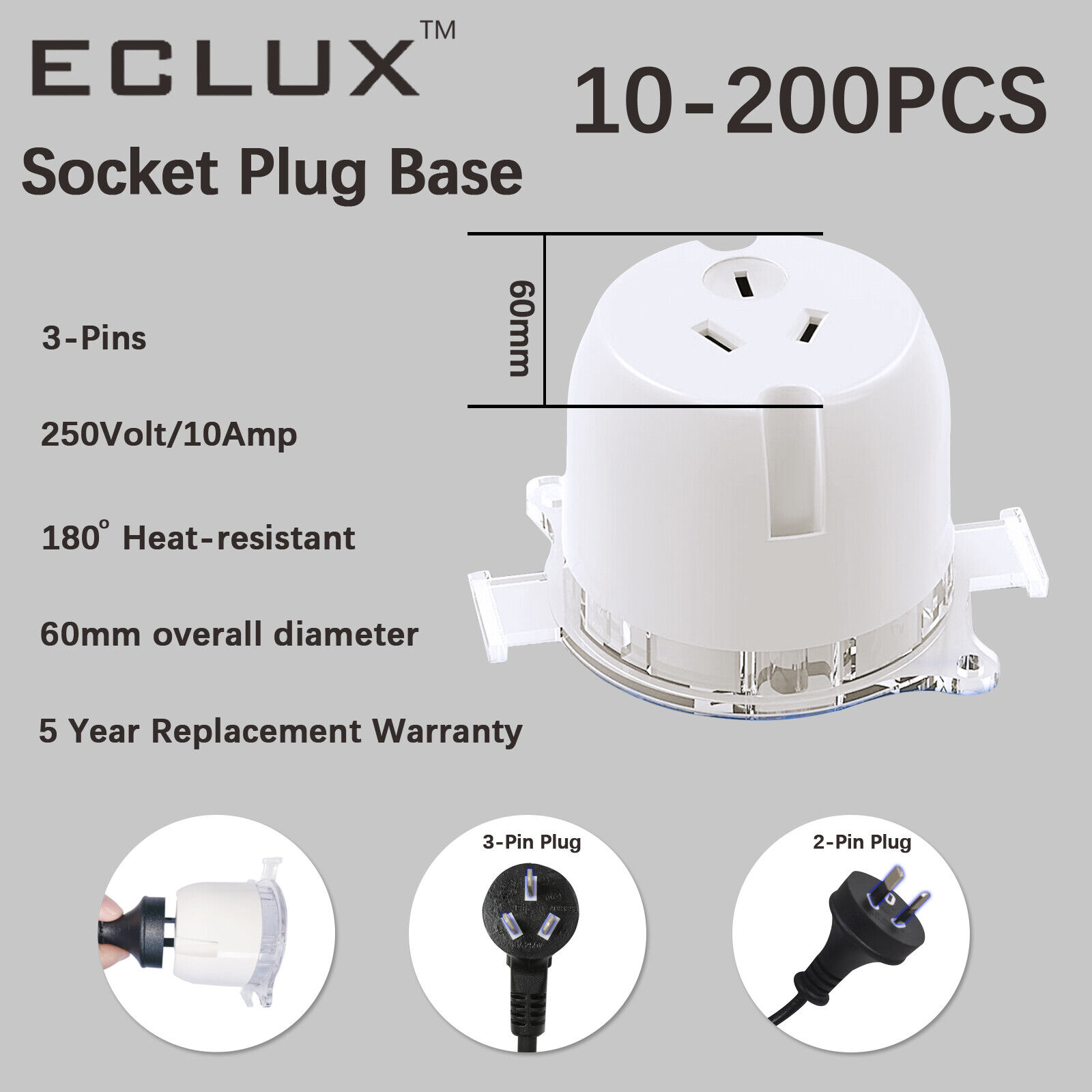 10-200Pack Surface Socket Plug Base 10A Electrical Outlet For LED Downlight Fan 