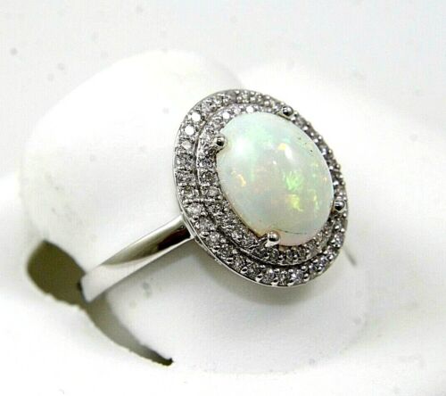 Natural Oval Fire Opal & Diamond Halo Solitaire Ring 14k White Gold 2.24Ct - Picture 2 of 7
