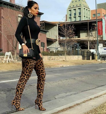 leopard print thigh high boots