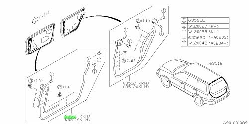 SUBARU Genuine OEM WEATHER STRIP-FRONT DOOR,RIGHT S11 forester 63511SA000 - Picture 3 of 4
