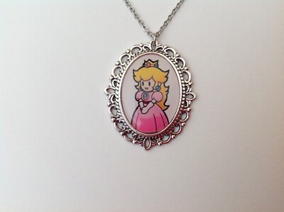 Princess Peach silver necklace rockabilly super mario nintendo retro vintage