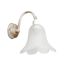 APPLIQUE IN FERRO BATTUTO LAMPADA SPECCHIO PARETE VETRO BIANCO ORO SHABBY CHIC