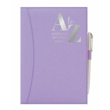 A-Z A5 Address & Birthday Book Telephone Diary PU Leather Cover with Pen Purple